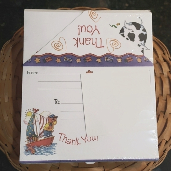 Sally Foster Thank You Note Cards 12 Total  Stickers Seals Nautical Cow … - Picture 1 of 10